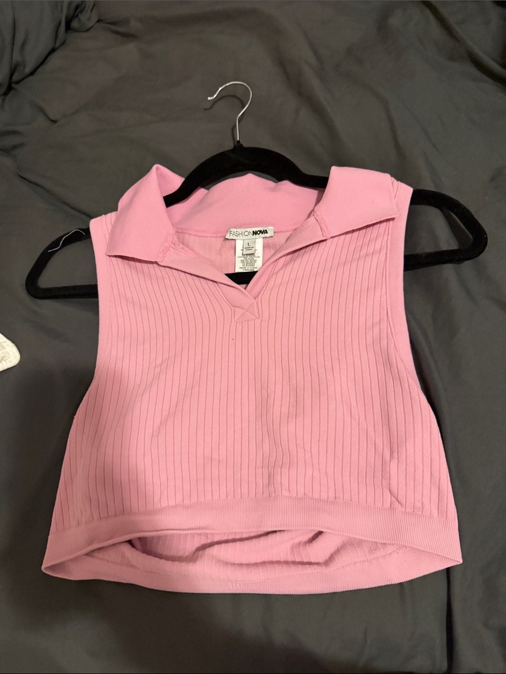 Fashion Nova Light Pink Ribbed Collared Sleeveless Crop Top
